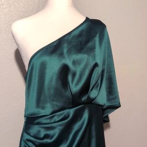 CUPSHE Women's Satin Dress Backless One Shoulder Short Sleeves Midi High Low Hem